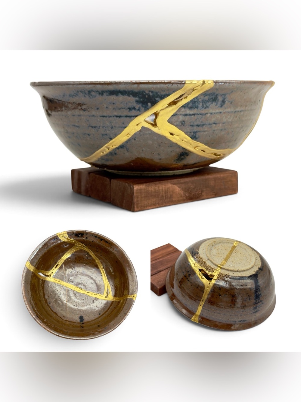 Kintsugi Bowl Reactive Glazed Studio Pottery Gold Crack Art Personal Growth Gift